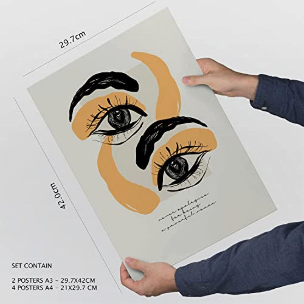 POSTER Set Mit 6 In Schwarzer Tinte Mächtig Kunstdrucke Im Skizzenstil Für Innenarchitektur A3 & A4 Weißer Rahmen - Weiß, Papier (29/3cm) - Nacnic