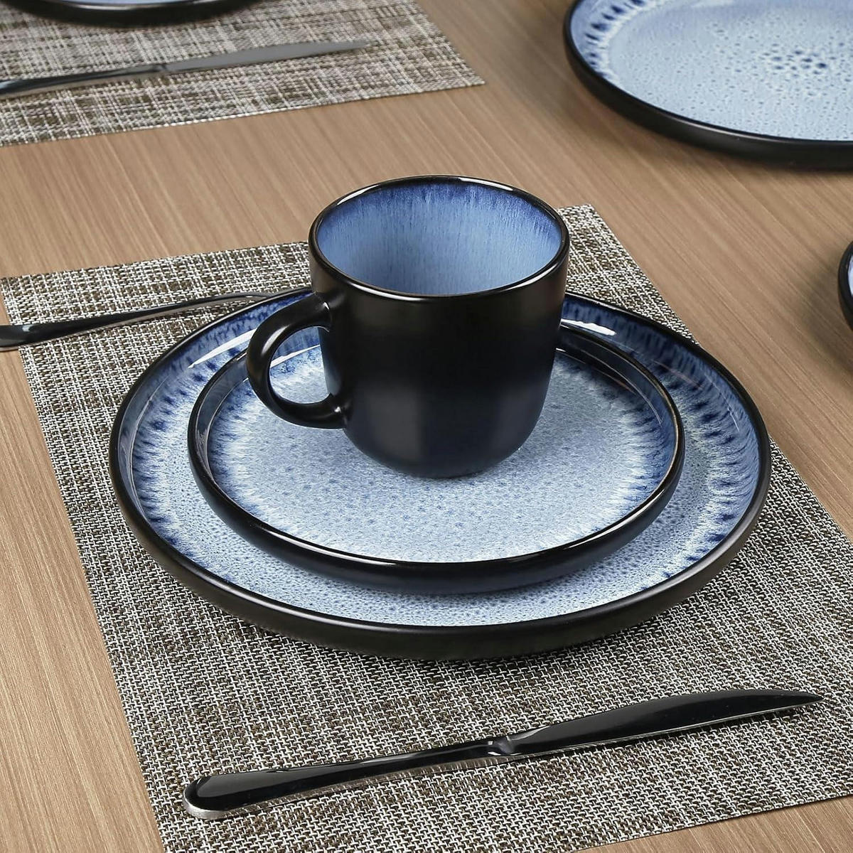 GESCHIRRSET 16-teilig Steingut für 4 Personen - Blau, Keramik (26.6/6.9/26.6cm)