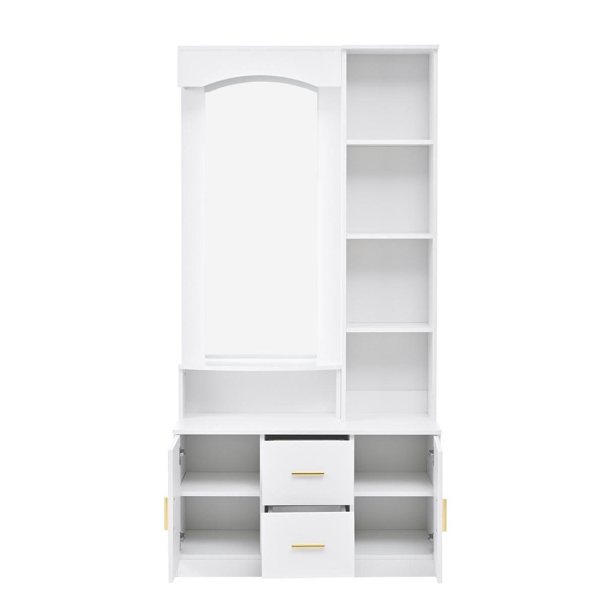 FLURSCHRANK 90/40/180 cm mit Spiegel, 2 Schubladen, 2 Schränken und Regalen aus MDF, Weiß - Weiß, Holzwerkstoff (90/180/40cm) - Redom