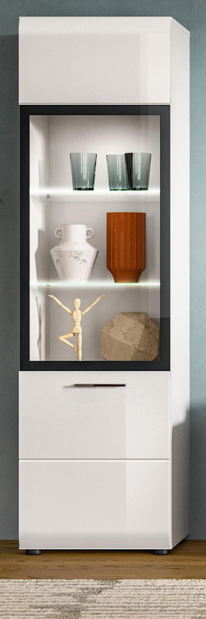 VITRINE weiß Hochglanz 45 x 160 cm, Vitrinenschrank mit 6 Fächern - Weiß Hochglanz/Silberfarben, Glas/Holzwerkstoff (45/160/34cm) - Inn.Furn