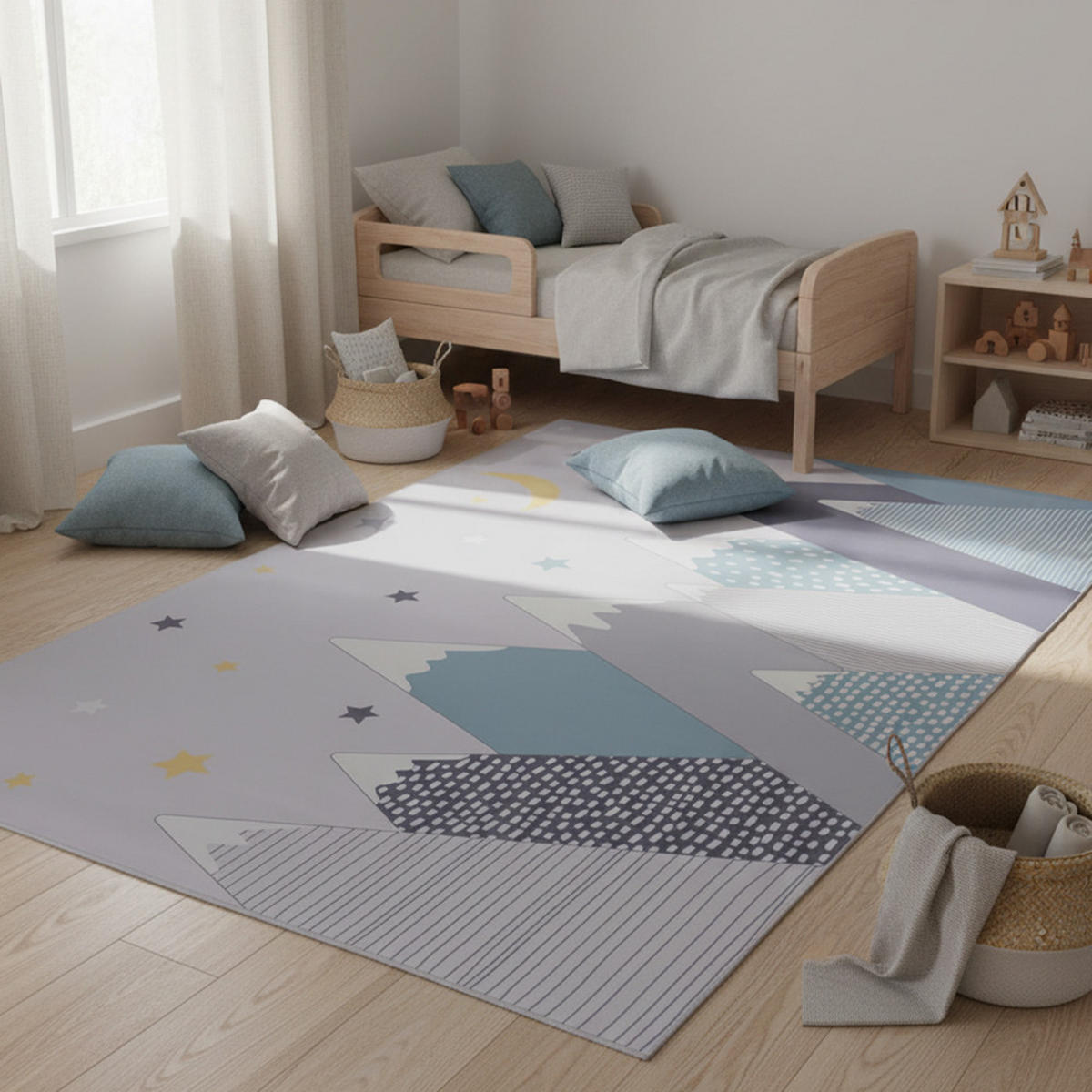 KINDERTEPPICH Bambini Picco Mazovia 120x160cm Blau Grau Berge Kurzflor - Blau, Textil (120/160cm) - Mazovia