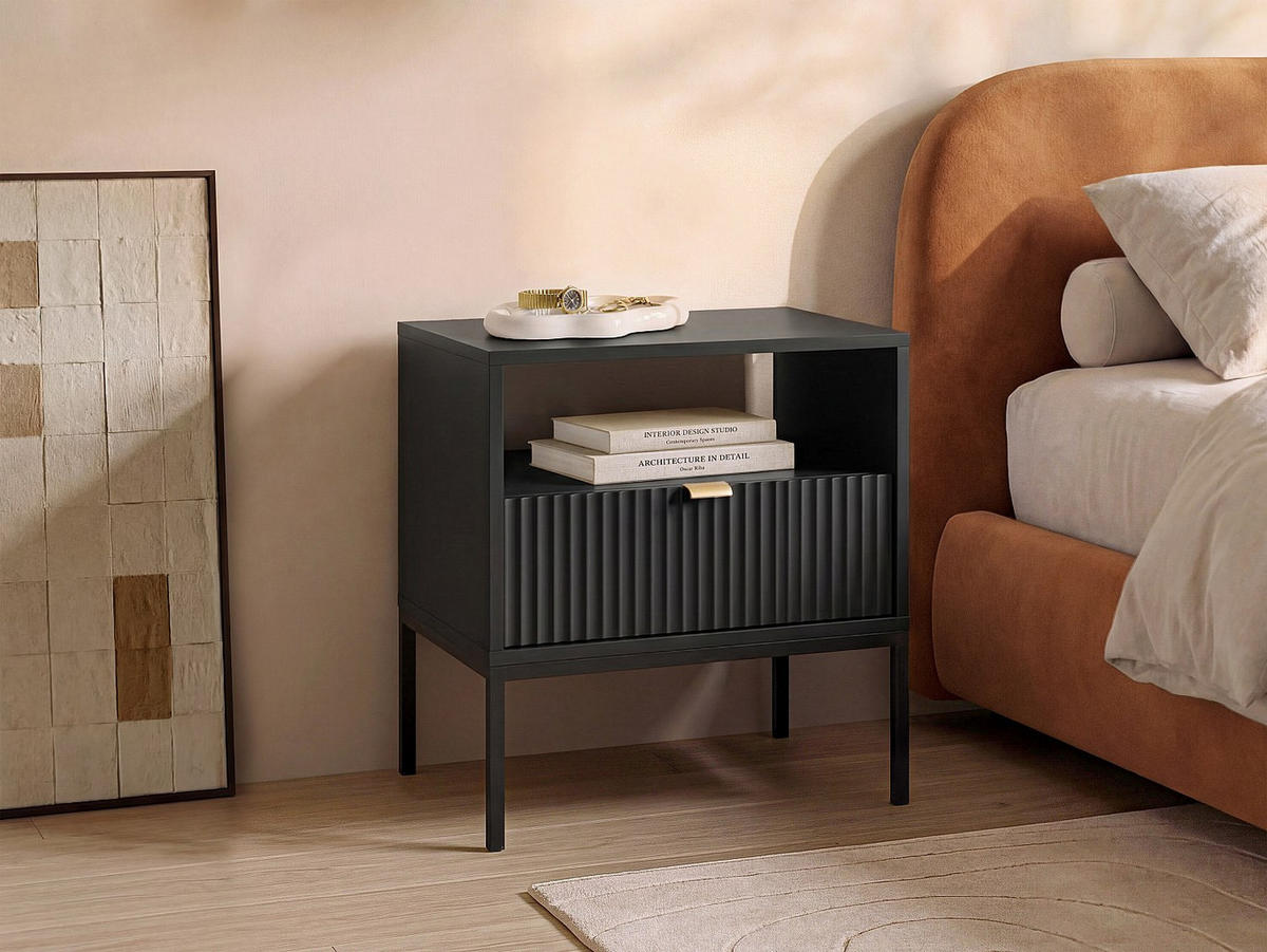 NACHTTISCH - 54 cm x 39 cm - Holz, Platte - Schwarz - LIOUBA - Schwarz, Holz (54/56/39cm) - Vente-Unique