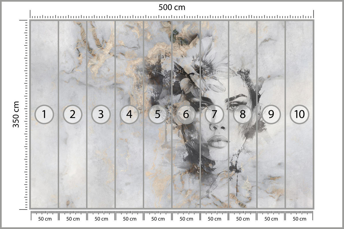 FOTOTAPETE für Wohnzimmer Frau Porträt Beton Blumen Modern 500x350 - Beige/Schwarz, Papier (500/350cm) - Muralo