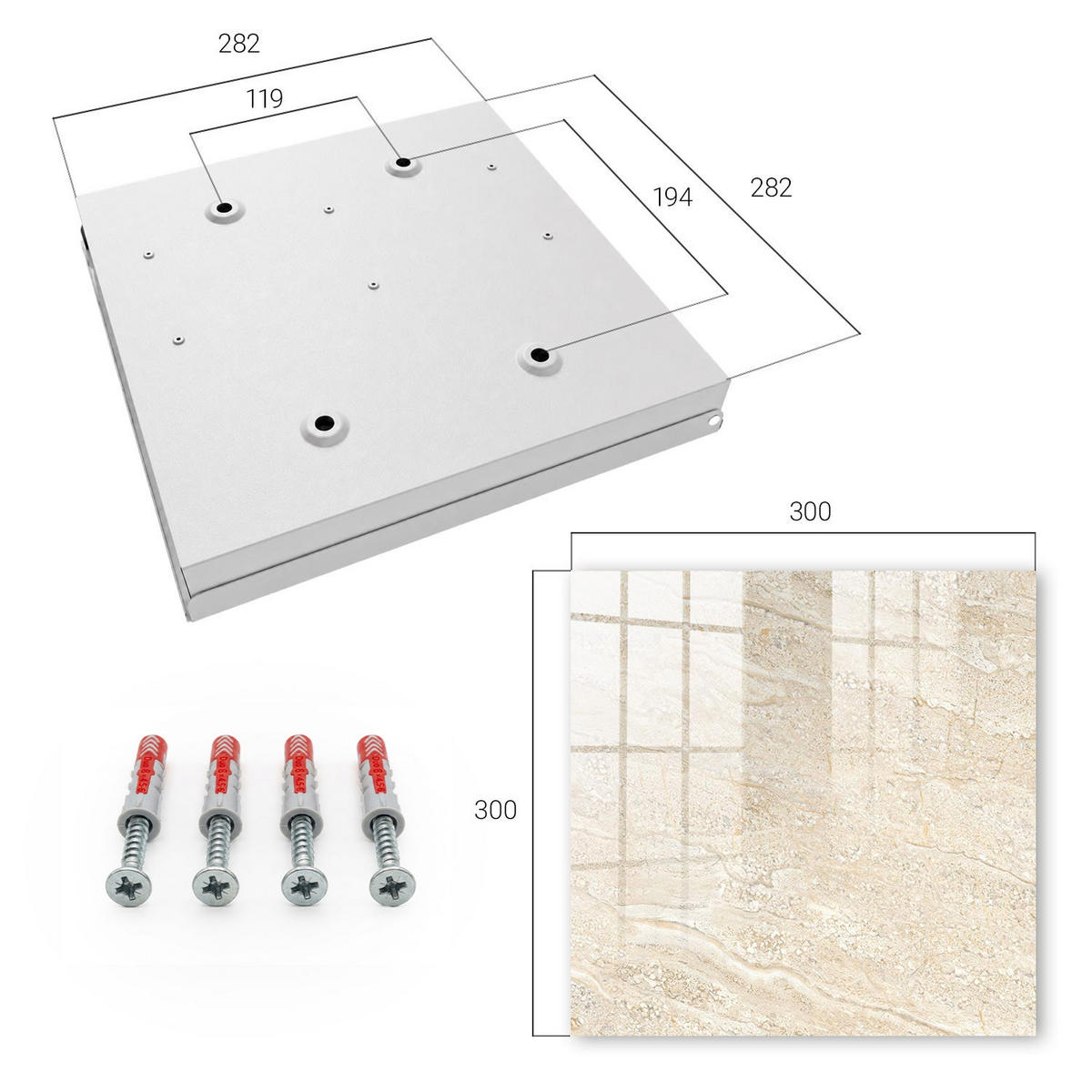 SCHLÜSSELBOX Weiß 30x30 cm – Türöffnung nach rechts - Beige Wellen - Beige, Metall (30/30/5cm) - TULUP