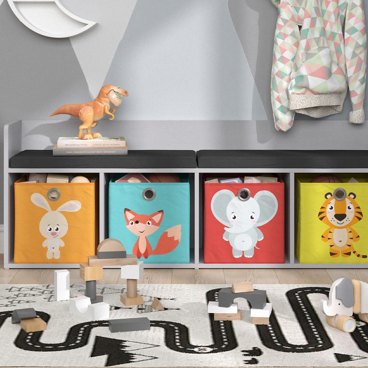 KINDERSITZBANK Luigi Weiß 142.4 x 53.4 cm 4 Fächer, mit Faltboxen bunt - Weiß, Holzwerkstoff (142.4/53.4/31.2cm) - Vicco