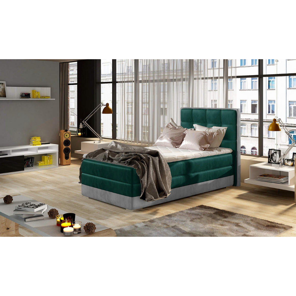 BOXBETT Aster 90x200 cm Bonellfederkern inkl - Grün, Holz/Textil (90/200cm) - Best For Home