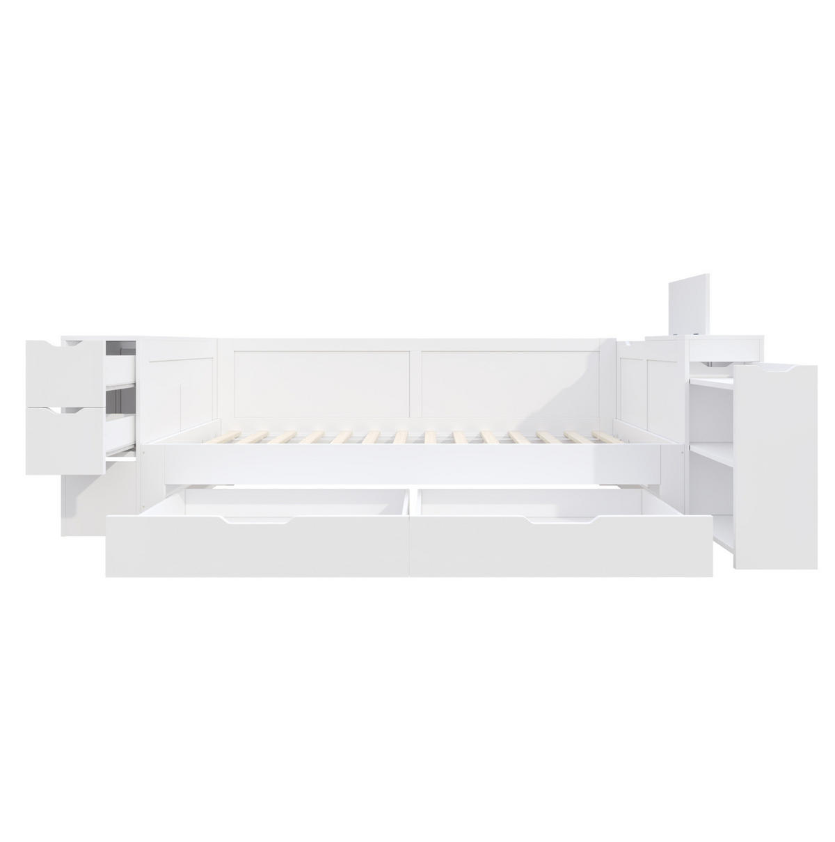 KINDERBETT 90/190 cm mit Schubladen und seitlichem Stauraum aus MDF, Weiß - Weiß, Holzwerkstoff (90/190cm) - Redom