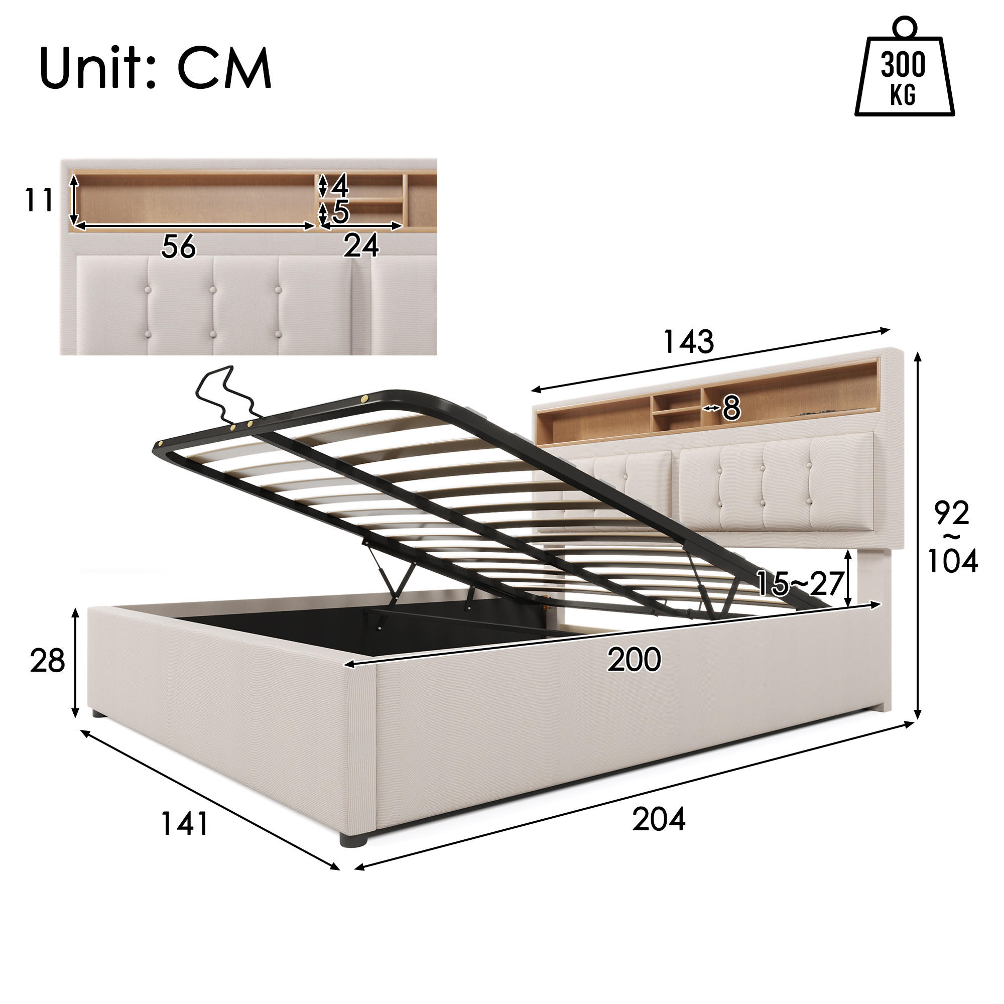 ComfortXL Stauraumbett Beige 140x200 cm