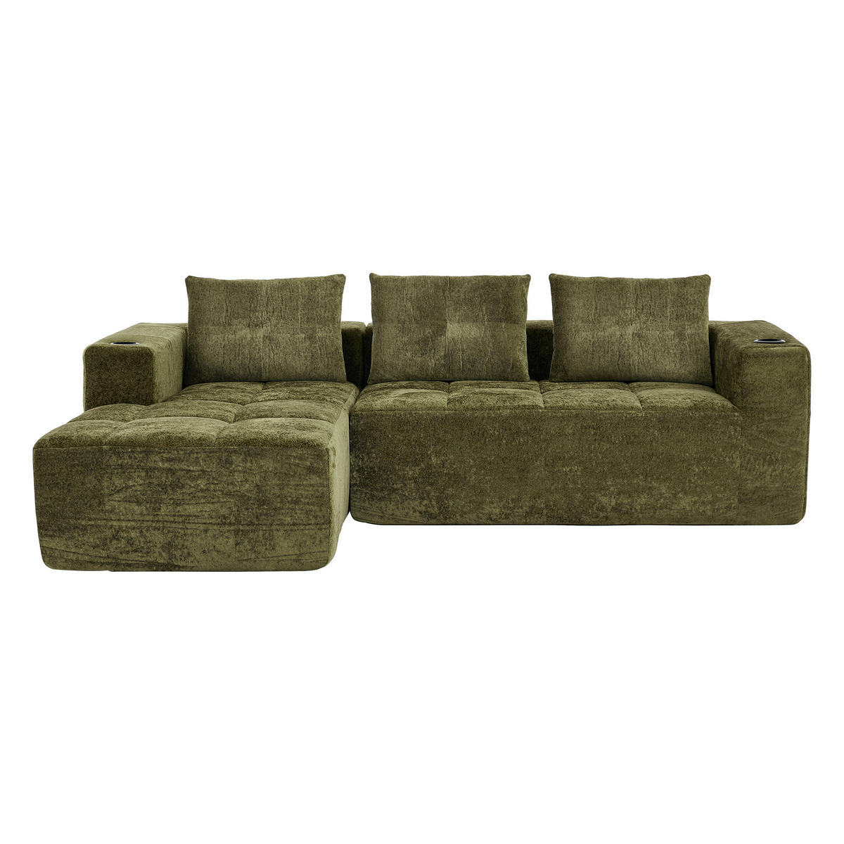 4-SITZER ECKSOFA Polyester Grün mit Becherhaltern - Grün, Textil (258/163cm) - WISHDOR