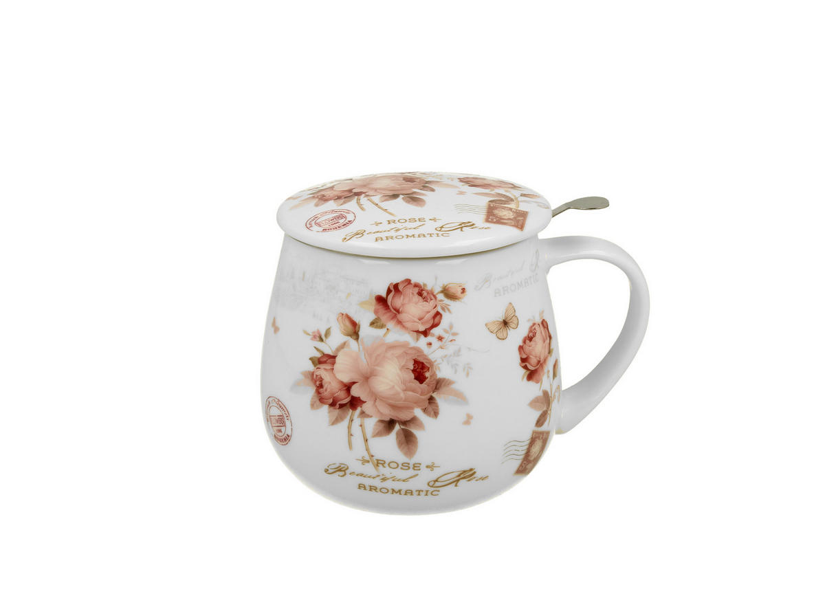 TEETASSE mit Sieb in Fassform SECESJA - Weiß, Keramik (0.43L) - DUO PORCELAIN