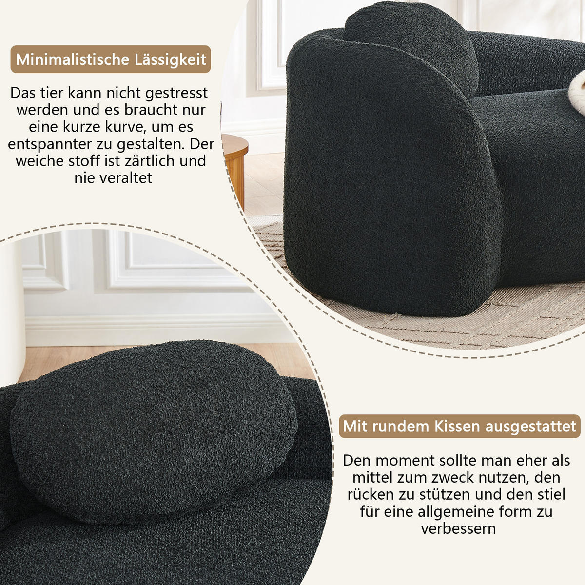 ECKSOFA 170/96/62 cm Schwarz Teddy mit Kissen - Schwarz, Textil (170/96cm) - Oxeza