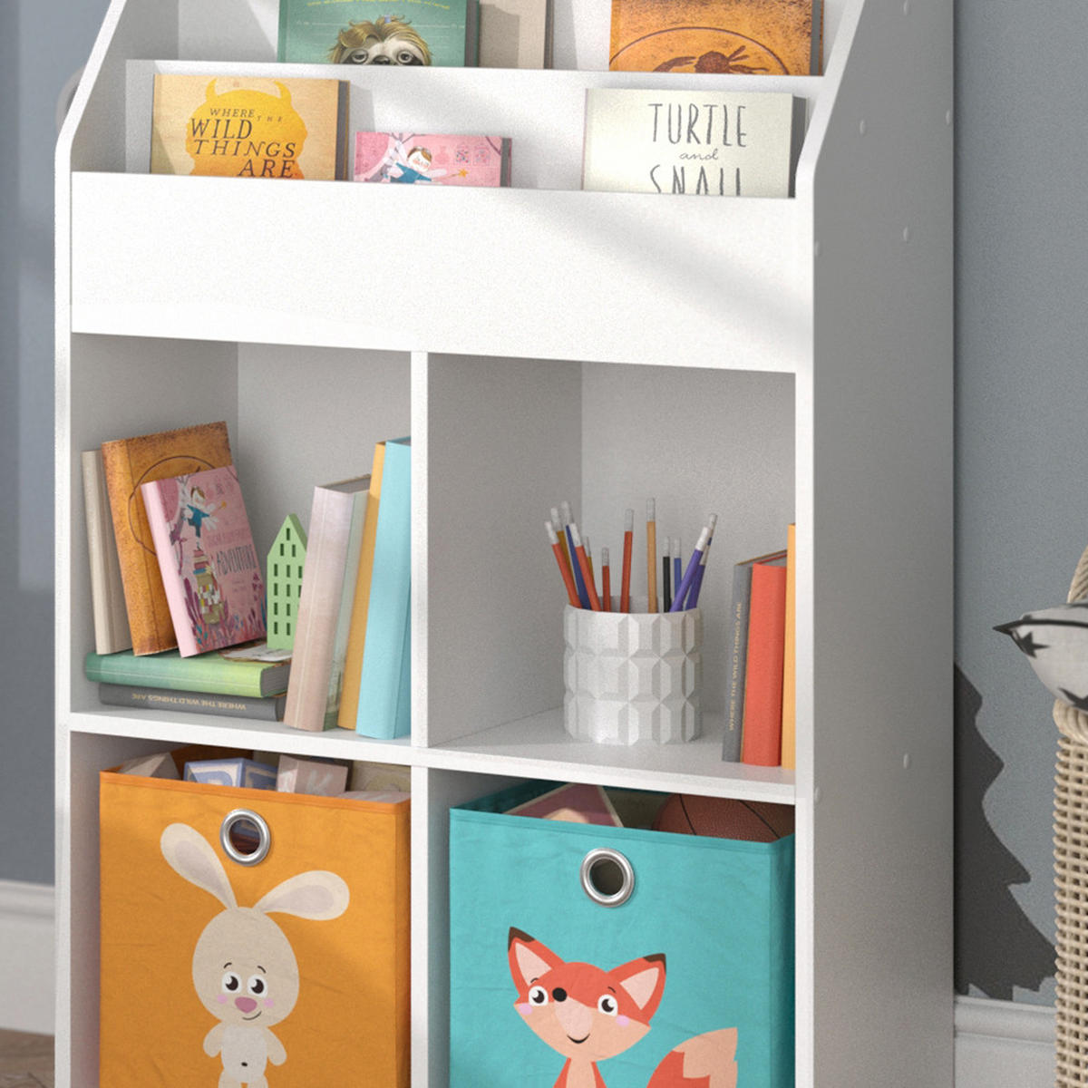 KINDERREGAL Luigi Weiß 72 x 114.2 cm mit 2 Faltboxen - Weiß, Holzwerkstoff (72/114.2/31.2cm) - Vicco