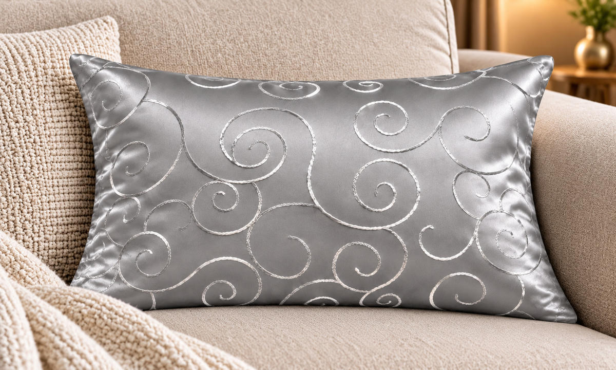 KISSENBEZUG 30x50 cm Silber Damast Circle - Silberfarben, Textil (30/50cm) - TiborTex