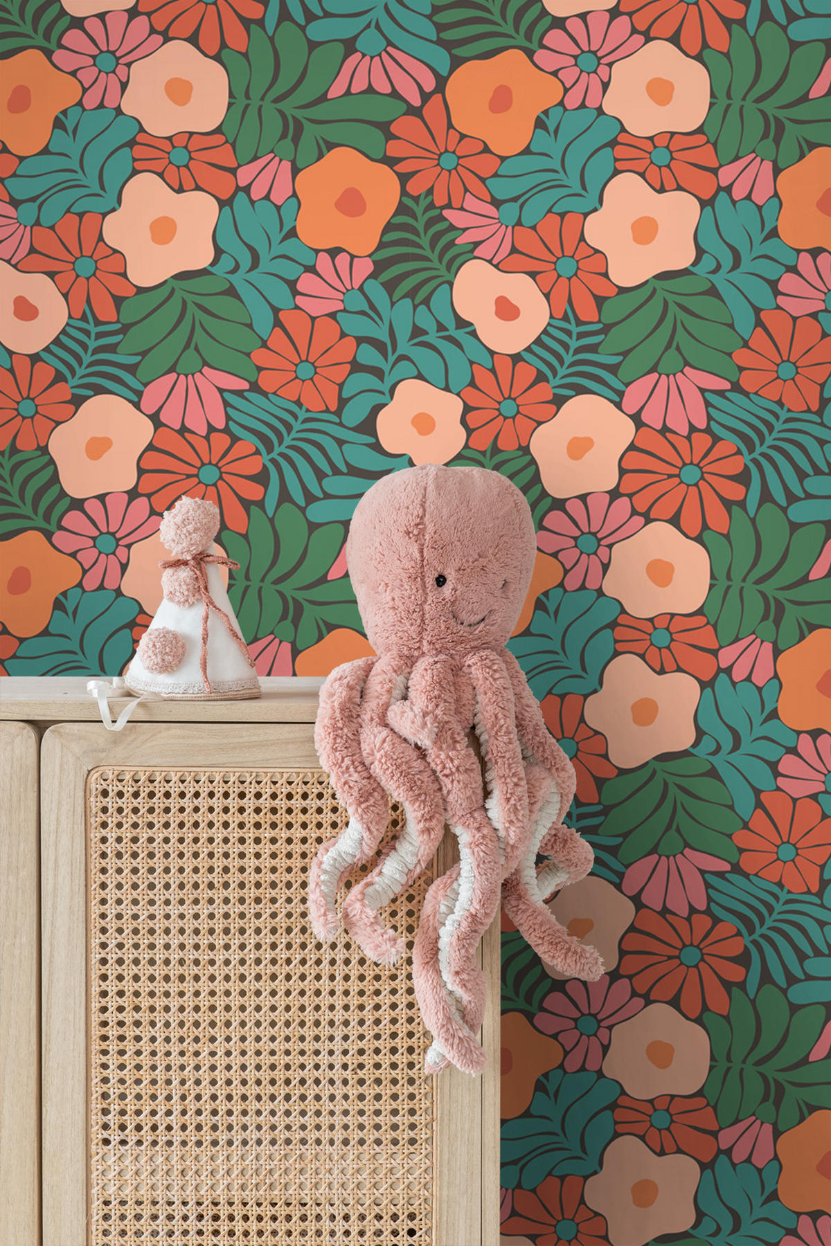 TAPETE Blumen im Matisse-Stil 53 cm x 10.05 m - Orange, Papier (53/1000cm) - ESTAhome