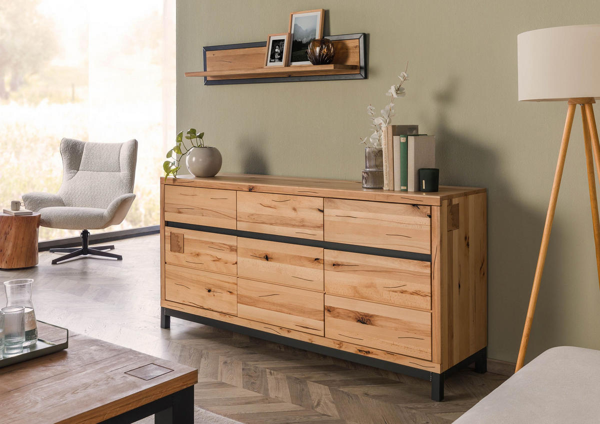 SIDEBOARD Kernbuche 175x45x85 natur geölt VILLANDERS #108 - Braun, Holz (175/85/45cm) - Massivmoebel24