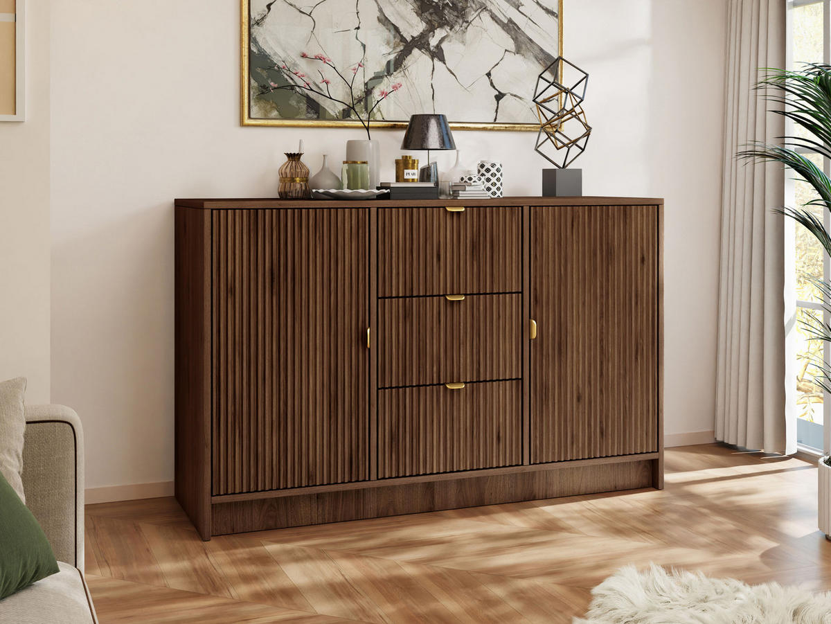 SIDEBOARD Tireno - Nussbaumfarben/Goldfarben, Holzwerkstoff/Metall (118/75/40cm) - MIRJAN24