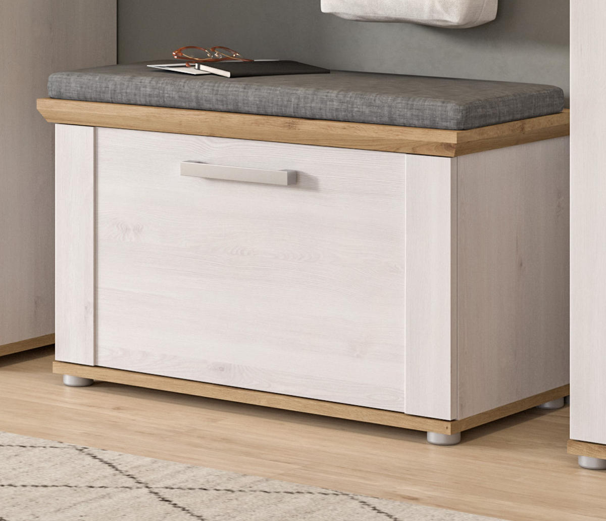 GARDEROBENBANK weiß Lärche 80 cm, Sitzbank im Landhaus-Stil - Silberfarben/Weiß, Holzwerkstoff/Kunststoff (80/47/39cm) - Inn.Furn