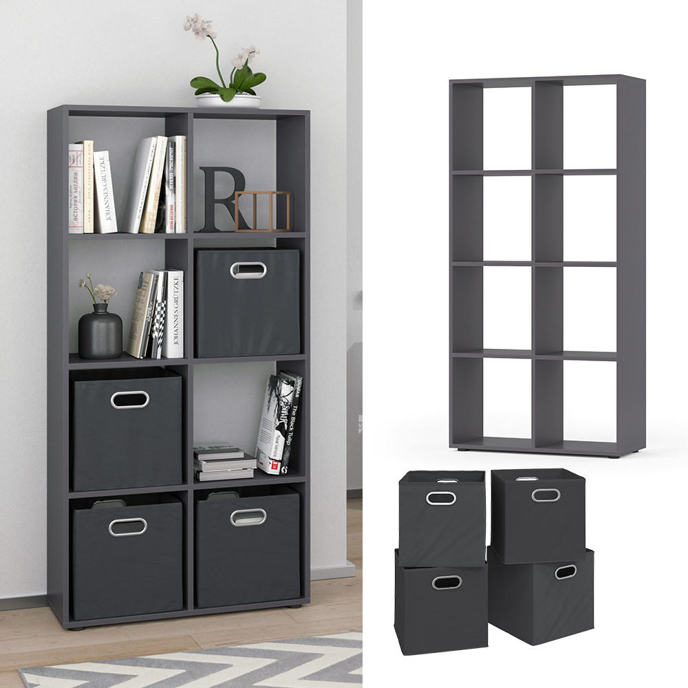 RAUMTEILER Scutum Grau 143 x 72 cm mit 4 Faltboxen - Grau, Holzwerkstoff (143/72/29cm) - Vicco