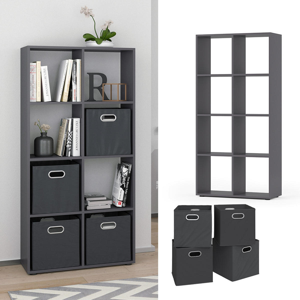 RAUMTEILER Scutum Grau 143 x 72 cm mit 4 Faltboxen - Grau, Holzwerkstoff (143/72/29cm) - Vicco