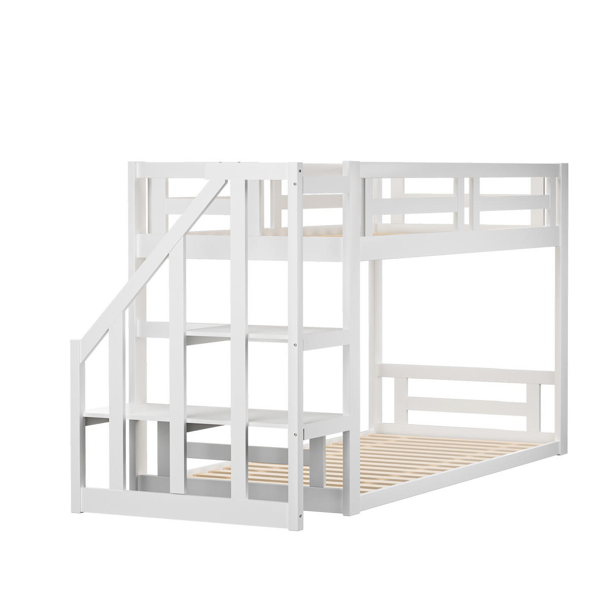 ETAGENBETT 90/200 cm DE-01197, in Weiß, mit Sicherheitstreppe - Weiß, Holz (90/200cm) - ComfortXL