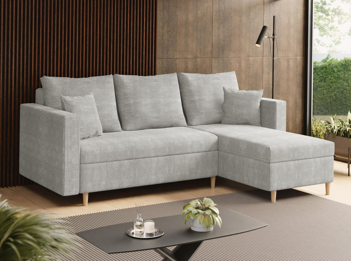 ECKSOFA OTTO mit Bettkasten und Schlaffunktion L-Form, Ottomane Universal - Grau, Textil (230/145cm) - Marpur