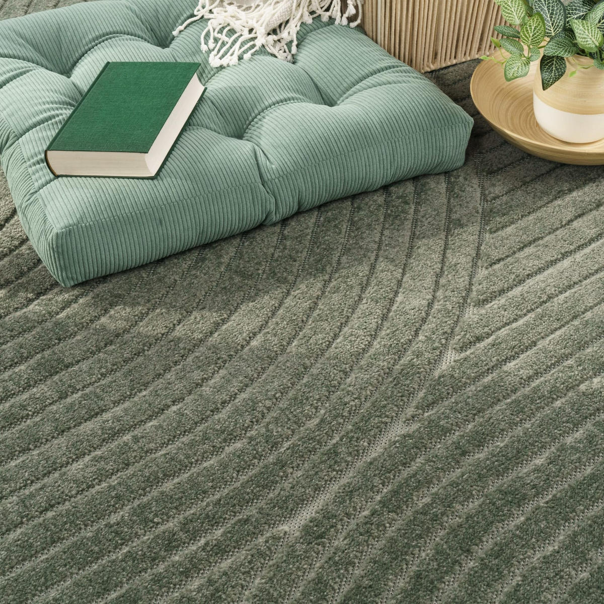 KURZFLORTEPPICH, mit Struktur, Florhöhe 6 mm, Grün, Ø 160 cm - Grün, Textil (160/160cm) - KADIMA DESIGN