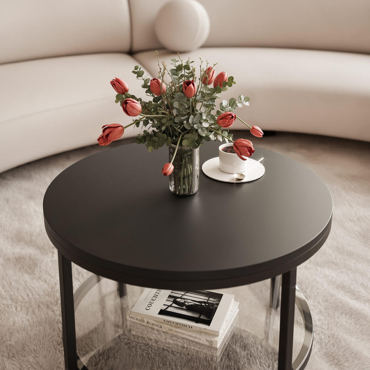 COUCHTISCH CANDY 60/42 cm runden, Schwarz / Schwarz matt - Schwarz, Metall (60/60/42cm) - Idohome