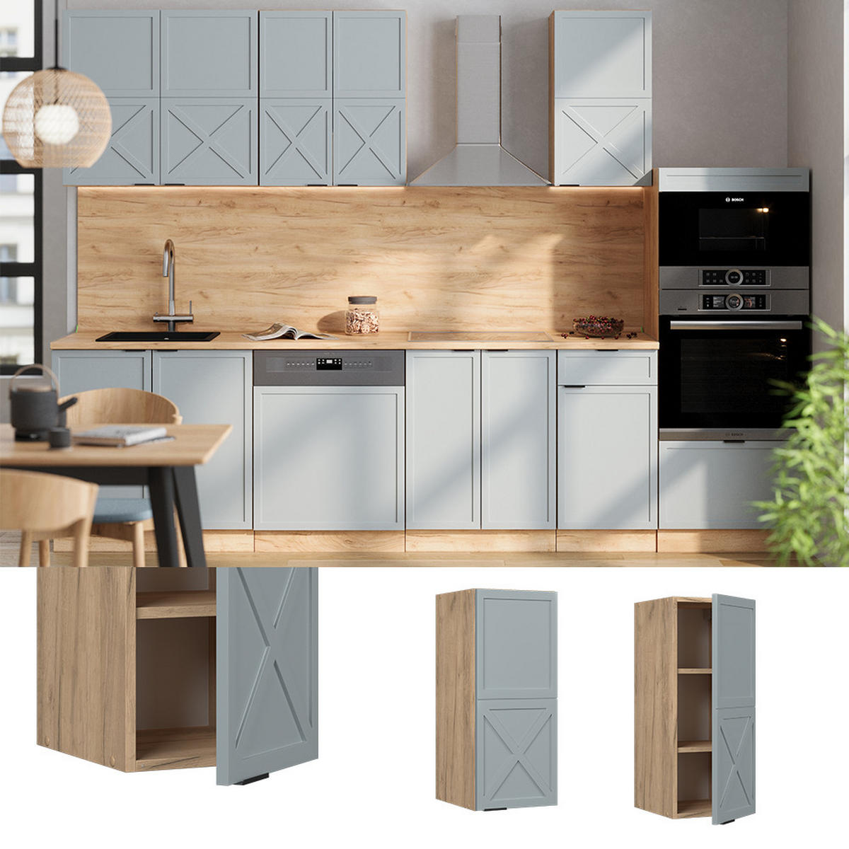 HÄNGESCHRANK Fame-Line Hellblau-grau 30 cm - Honigeiche/Eiche Wotan, Holzwerkstoff (30/72/34.1cm) - Vicco