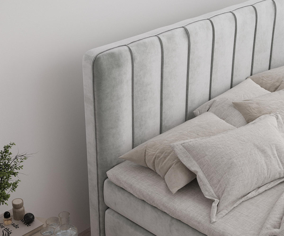 BOXSPRINGBETT Novara Hellgrau 200/200 cm - Hellgrau/Schwarz, Holz/Holzwerkstoff (200/200cm) - Maison de Reve