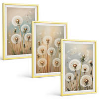 BILDER SET 3er Set - 40x60 cm Goldrahmen - Pastellfarbene Löwenzahnblüten - Goldfarben, Kunststoff (40/60cm) - TULUP