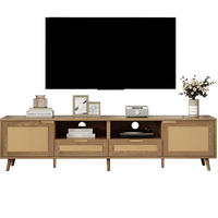 TV stolek 200/37/49 cm dub z dřevotřísky s ratanovým designem a nastavitelnými nohami - hnědá, kompozitní dřevo (200/49/37cm) - OKWISH