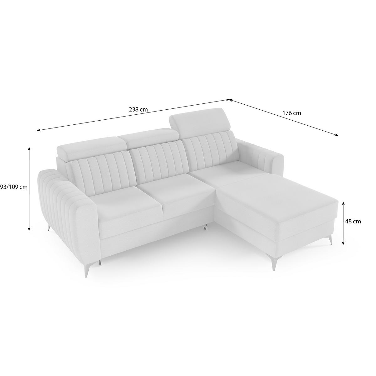 ECKSCHLAFSOFA Connor I verstellbare Kopfstützen, Dunkelblau - Schwarz/Dunkelblau, Textil (238/176cm) - Beautysofa