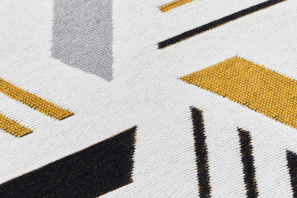 TEPPICH AZTECA Grau Dunkelblau Gelb 80/200 cm - Gelb/Dunkelblau, Naturmaterialien (80/200cm) - Tapiso