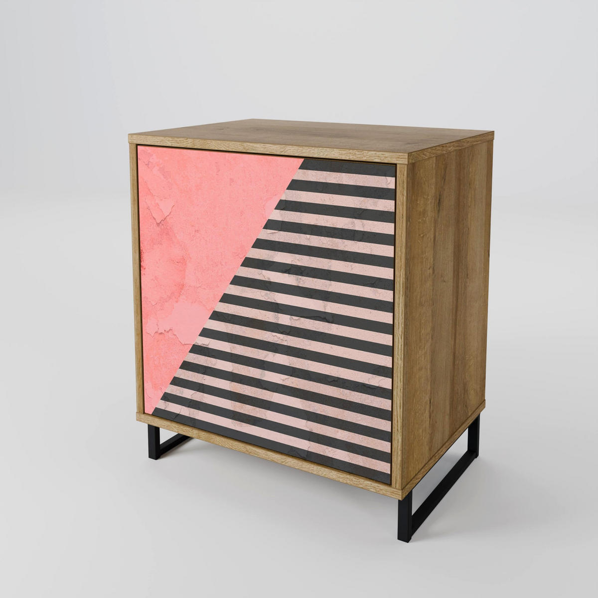 SIDEBOARD GLAMOROUS STRIPE, Eichefarben, 57,5x42x77,5 cm, Schräge Buchenholzfüße - Eichefarben/Buchefarben, Holzwerkstoff/Buchenholz (57.5/77.5/42cm) - SpaceRebels