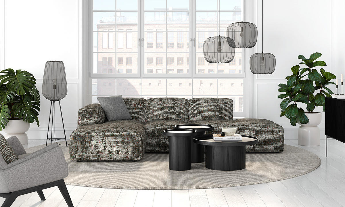 ECKSOFA mit Chaiselongue - Schwarz/Grau, Kunststoff/Textil (290/173cm) - home24