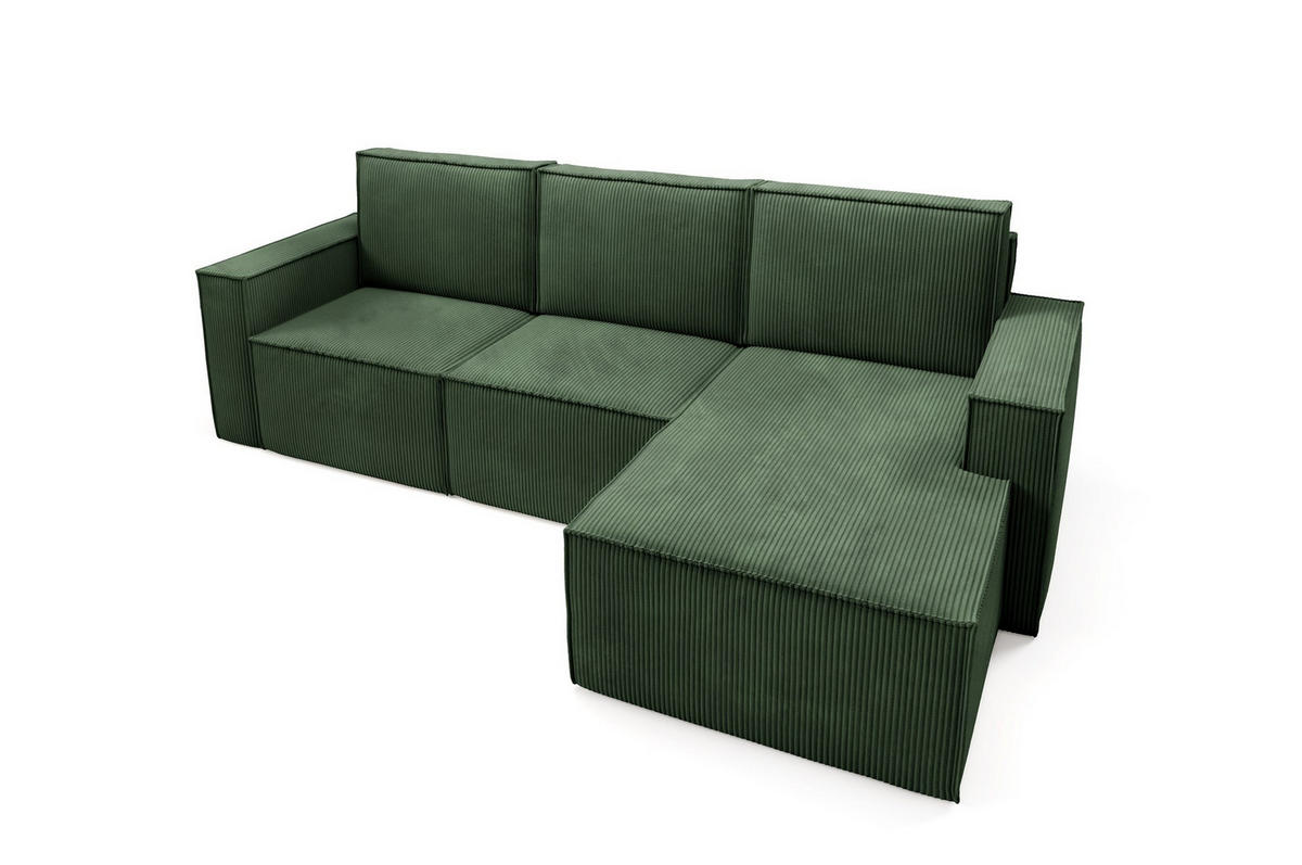 ECKSOFA Orto Grün, Dreisitzer Kordecksofa linke seite - Grün, Holzwerkstoff/Textil (180/142cm) - Bettso