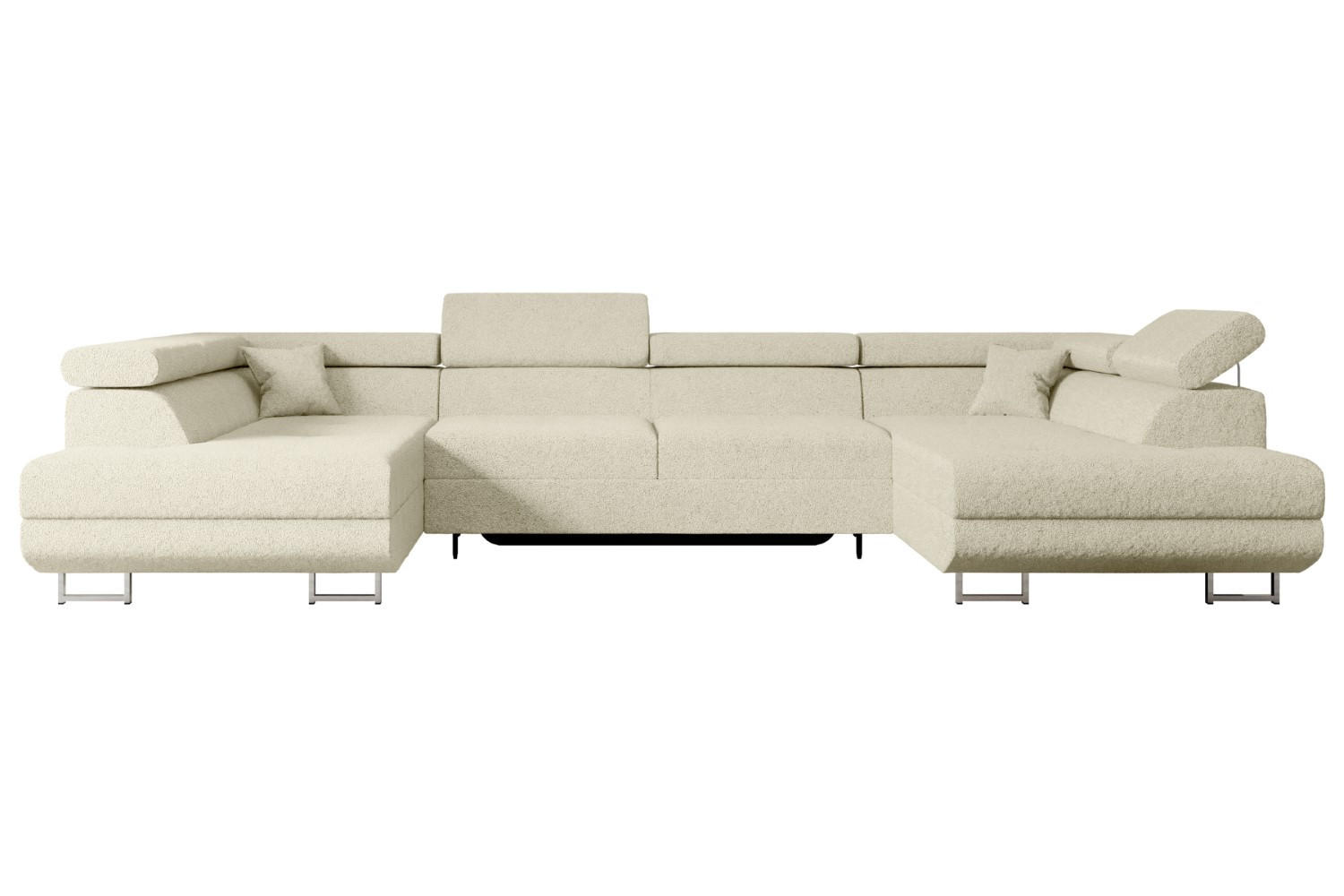 WOHNLANDSCHAFT mit Schlaffunktion und Bettkasten GUSA-U 342x202x107 cm Beige Bouclé - Beige/Silberfarben, Holzwerkstoff/Textil (342/107/202cm) - ALTDECOR