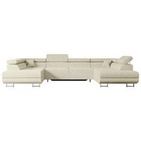 WOHNLANDSCHAFT mit Schlaffunktion und Bettkasten GUSA-U 342x202x107 cm Beige Bouclé - Beige/Silberfarben, Holzwerkstoff/Textil (342/107/202cm) - ALTDECOR