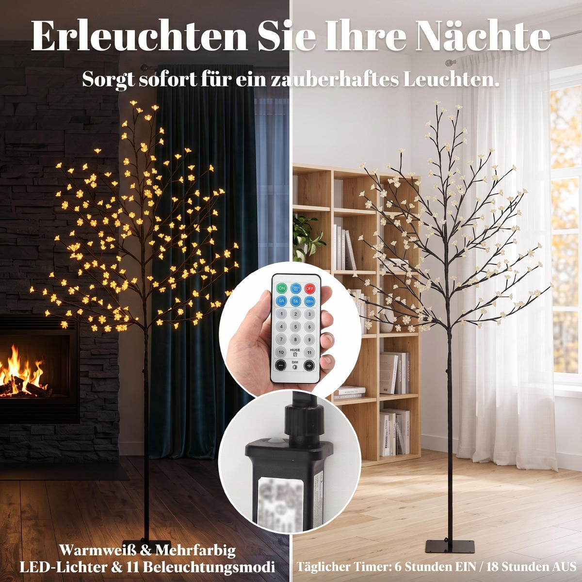 BELEUCHTETER-KIRSCHBLÜTENBAUM Stahl Transparent - Schwarz, Metall (60/180/60cm) - HOMCOM