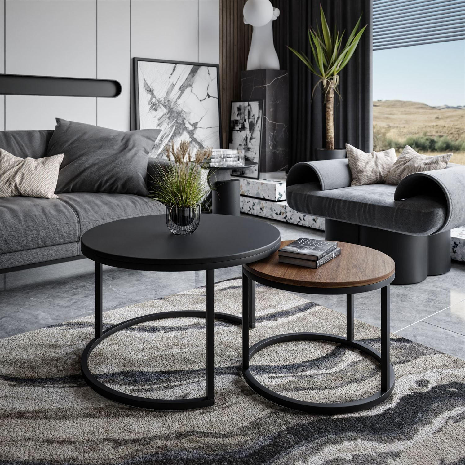 COUCHTISCH CIRI MIX SLIM 2-in-1 - Schwarz, Holzwerkstoff (70/70/48cm) - Lookway