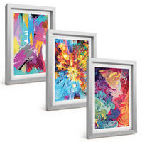 BILDER SET 3er Set - 20x30 cm Silberner Rahmen - Bunte abstrakte Farbmuster - Silberfarben, Kunststoff (20/30cm) - TULUP