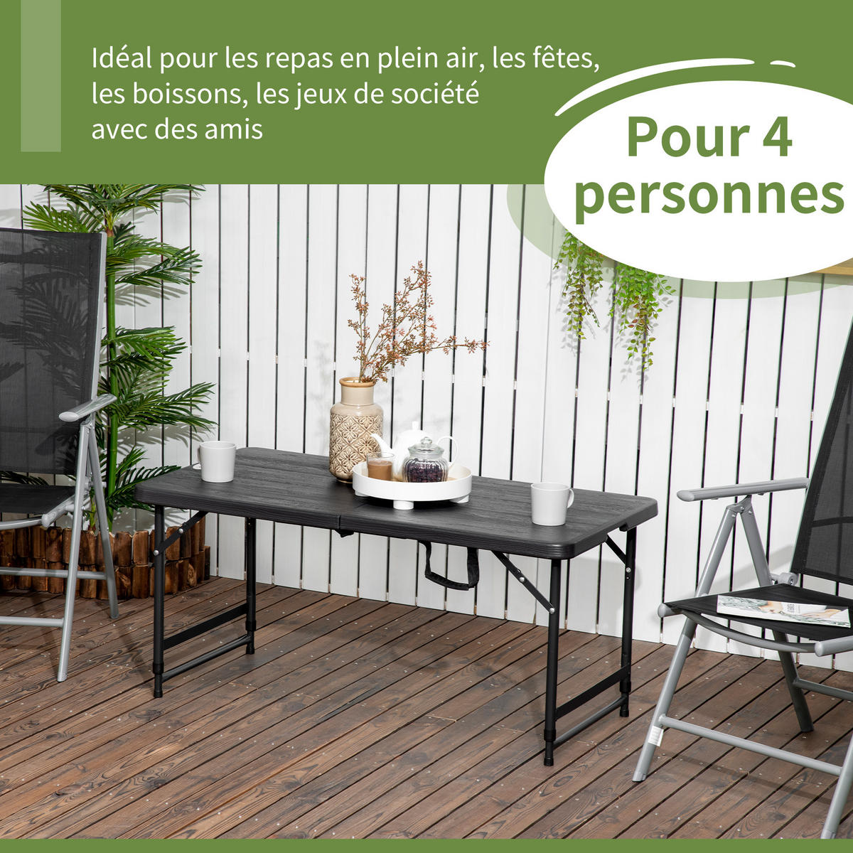 GARTENTISCH DE-14082 klappbar, höhenverstellbar 118x60 cm - Dunkelgrau, Kunststoff (118/60/74cm) - ComfortXL