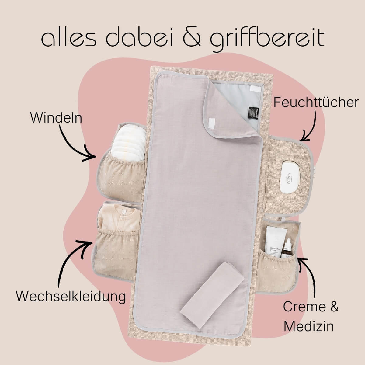 WICKELTASCHEN ORGANIZER Wickelmax - Anthrazit/Altrosa, Textil (20/25cm) - Hoppediz