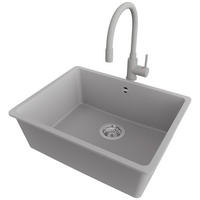 GRANITSPÜLE Venedig Slim Easy, 2-er set Grau 56/44 cm 1 Becken + Küchenarmatur 38/14 cm + Ablauf-Set ab 60er Unterschrank - Chromfarben/Grau, Kunststoff (56/20/44cm) - Primagran