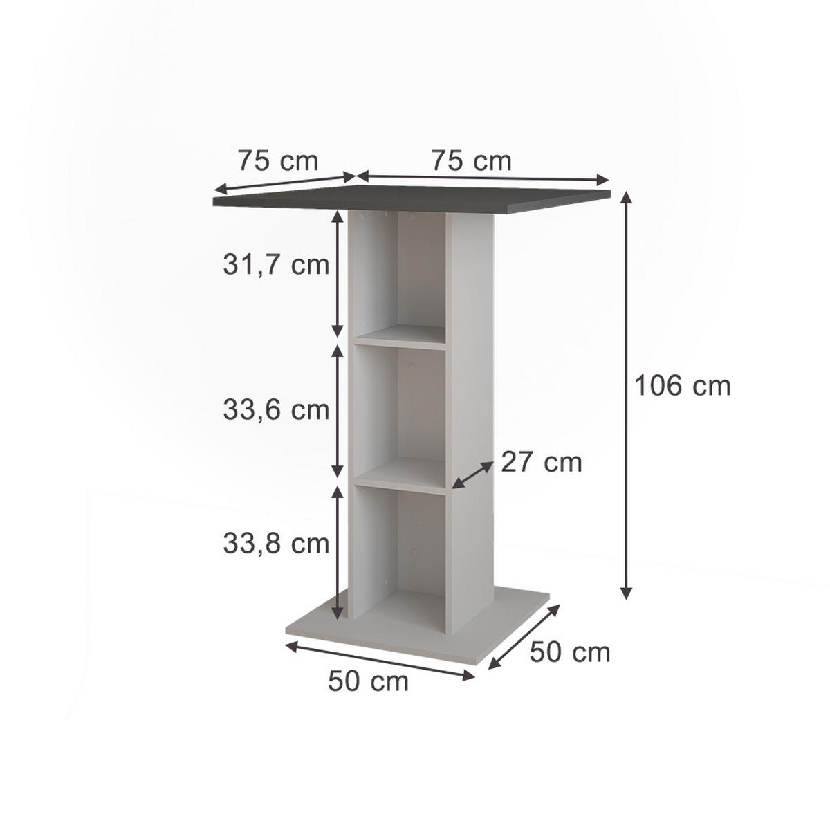 BARTISCH Repose Anthrazit/Weiß 75 x 75 cm - Anthrazit/Weiß, Holzwerkstoff (75/75/106cm) - Vicco