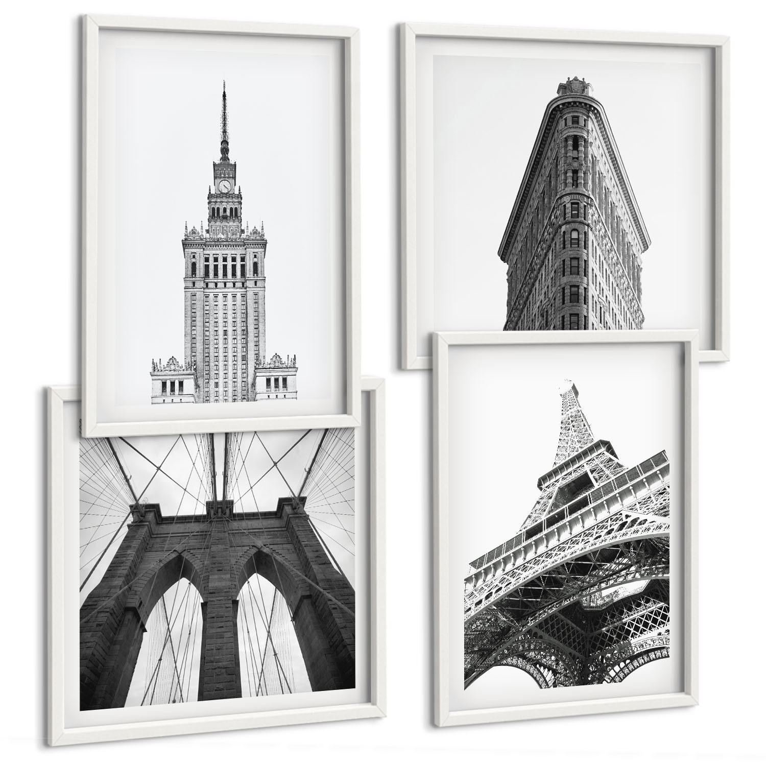 BILDER SET 4er Set - 50x50 cm & 40x60 cm Weißer Rahmen - Architektur Schwarz-Weiß-Minimalismus - Weiß, Kunststoff (50/50cm) - TULUP