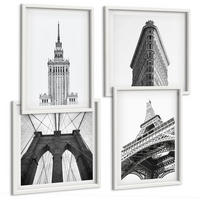 BILDER SET 4er Set - 50x50 cm & 40x60 cm Weißer Rahmen - Architektur Schwarz-Weiß-Minimalismus - Weiß, Kunststoff (50/50cm) - TULUP
