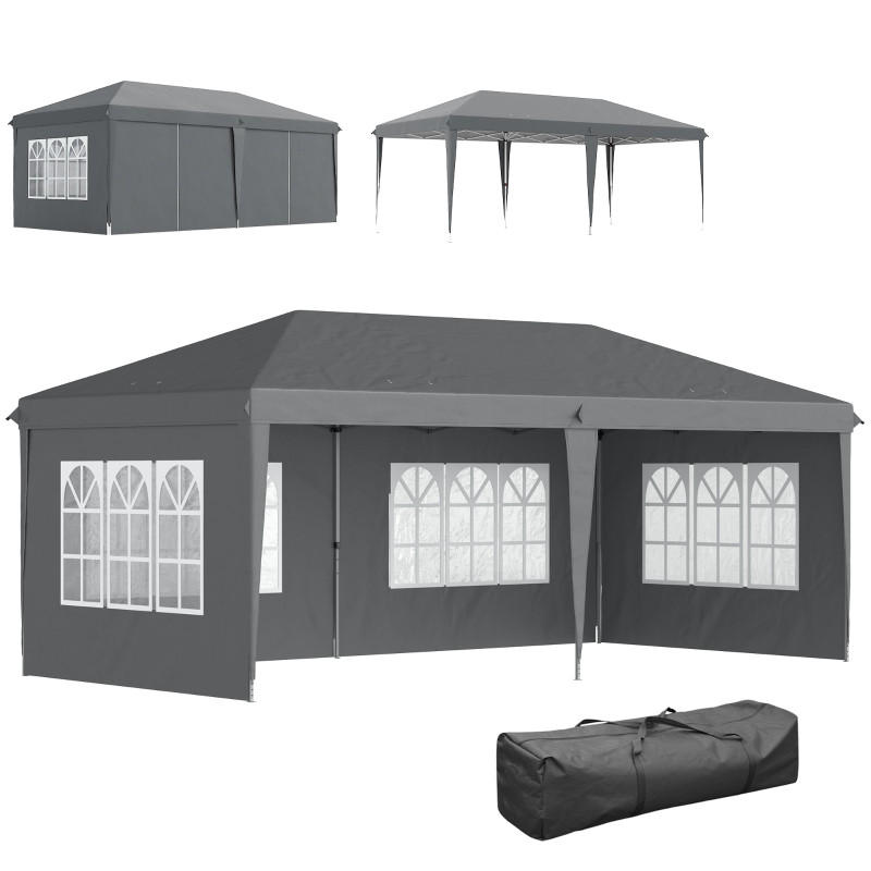 PAVILLON 3x6 m mit 4 Seitenwänden grau - Grau, Metall (295/270/585cm) - ComfortXL