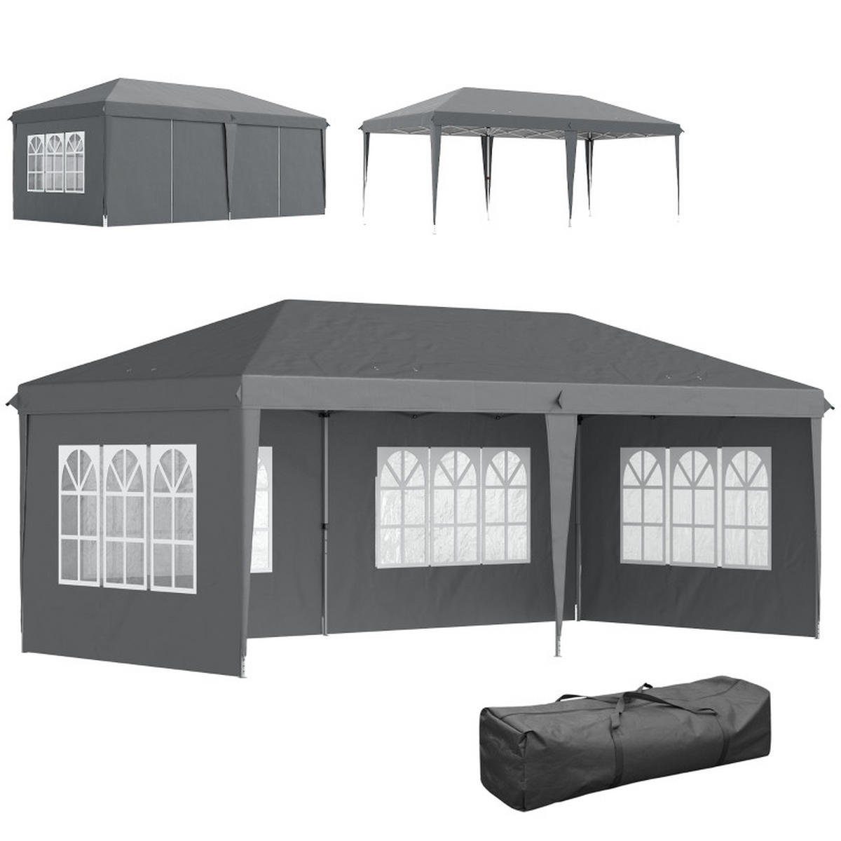 PAVILLON 3x6 m mit 4 Seitenwänden grau - Grau, Metall (295/270/585cm) - ComfortXL