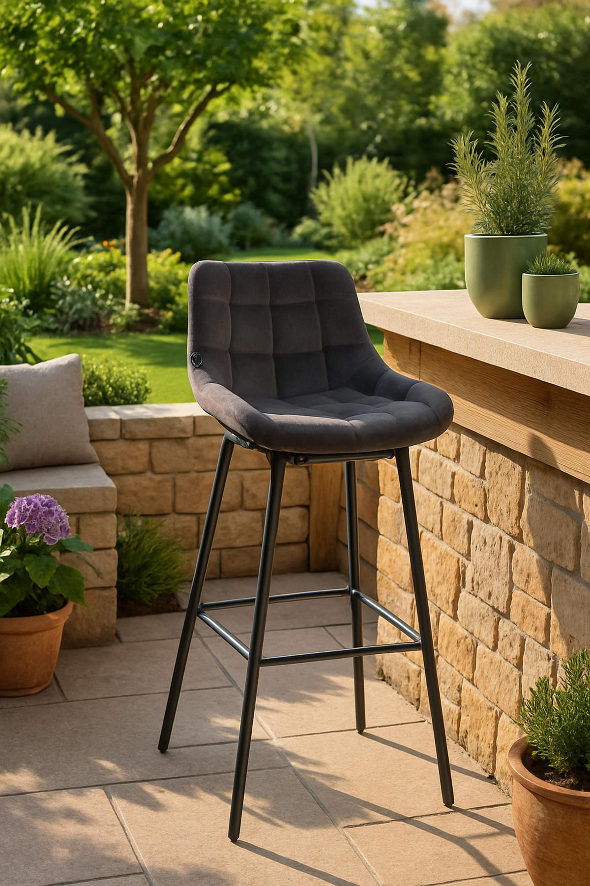 BARHOCKER Welton Schwenkbar Samt grau - Schwarz/Grau, Textil/Metall (49/105/56cm) - TPFLiving